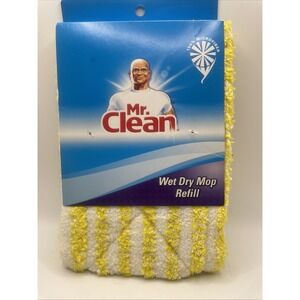 Mr Clean Wet Dry Mop Refill 100% Microfiber White Yellow Washable NOS 2011 NEW